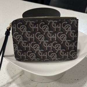 Coach Brown Logo Zip Wristlet with Black Tassel